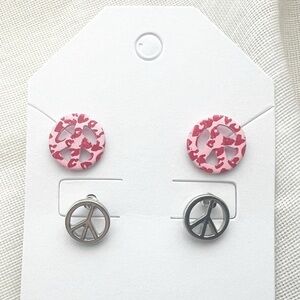 2 Pairs of Peace Sign Stud Earrings - New - Never Worn!